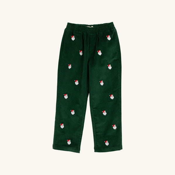 Critter Sheffield Pants (Corduroy) - Grier Green with Nantucket Navy Stork & Santa Embroidery