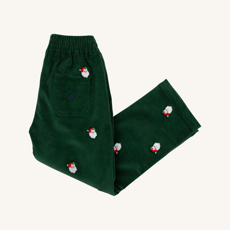 Critter Sheffield Pants (Corduroy) - Grier Green with Nantucket Navy Stork & Santa Embroidery