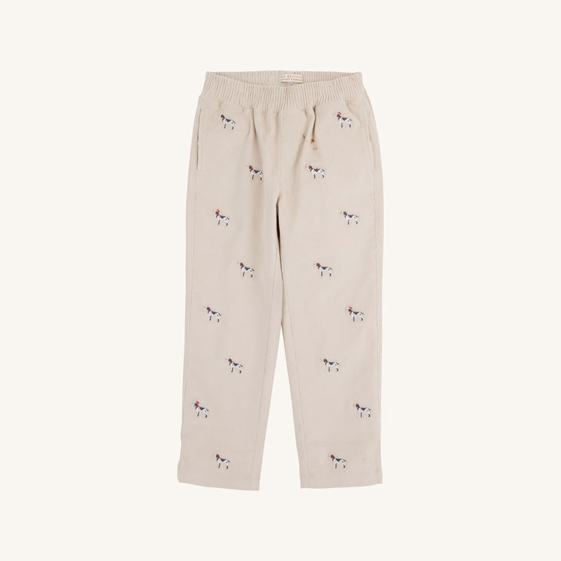 Critter Sheffield Pants (Corduroy) - Osprey Oatmeal Richmond Red Stork & Santa Dog Embroidery