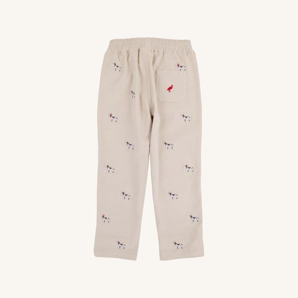 Critter Sheffield Pants (Corduroy) - Osprey Oatmeal Richmond Red Stork & Santa Dog Embroidery