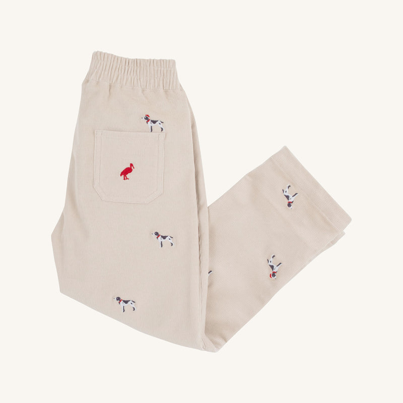 Critter Sheffield Pants (Corduroy) - Osprey Oatmeal Richmond Red Stork & Santa Dog Embroidery