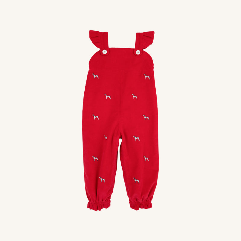 Critter Violet's Vintage Overalls (Corduroy) - Richmond Red with Dog Embroidery