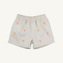 Tennessee Critter Sheffield Shorts in Saratoga Stone by The Beaufort Bonnet Company feature an elastic waistband, are made from 100% cotton, and display an all-over pattern of small orange Tennessee logo embroidery.