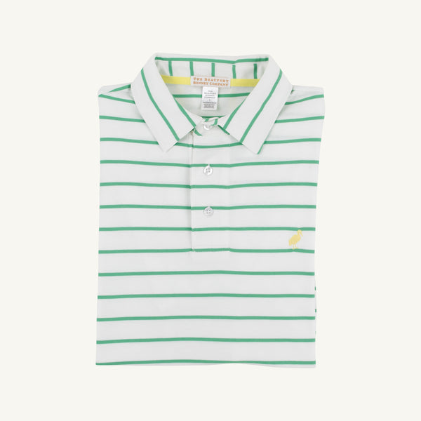 Croquet Party Polo - Gibson Island Green Stripe with Lake Worth Yellow Stork