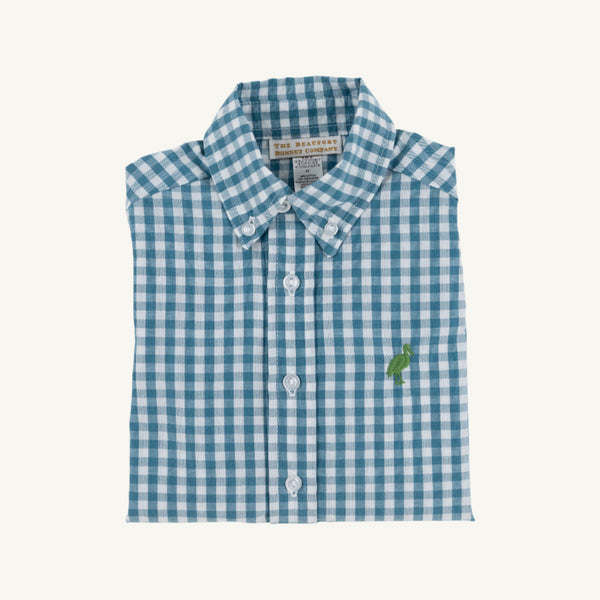 Dean's List Dress Shirt - Barnsley Blue Gingham with Gallatin Green Stork