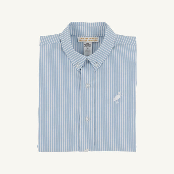 Dean's List Dress Shirt - Barrington Blue Tally Ticking Stripe with Worth Avenue White