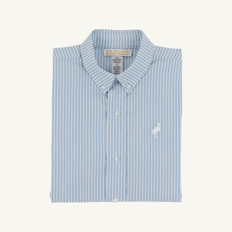Dean's List Dress Shirt - Barrington Blue Tally Ticking Stripe with Worth Avenue White