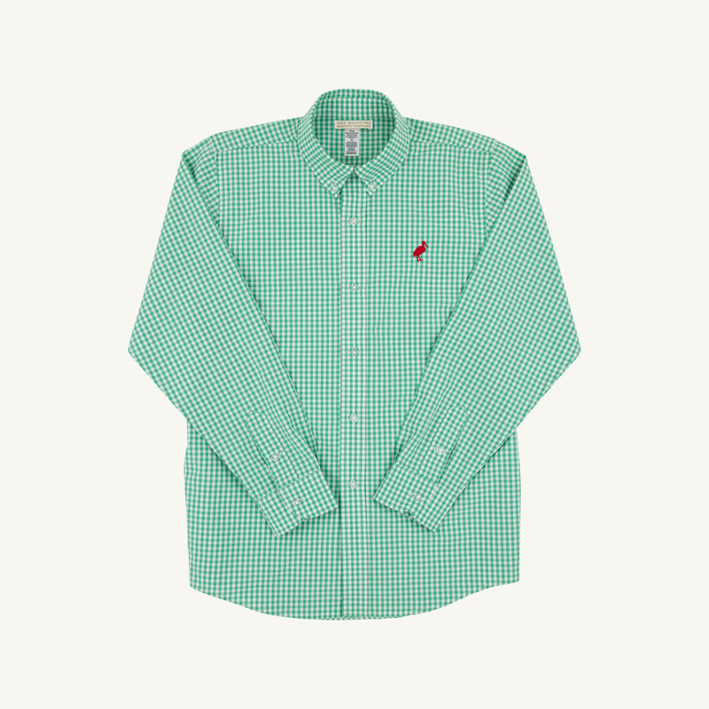 Dean's List Dress Shirt - Gibson Island Green Mini Gingham with Richmond Red Stork