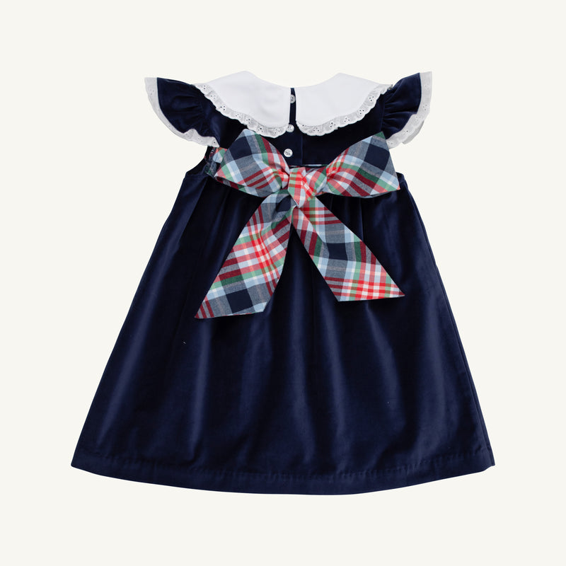 Franny Frock - Nantucket Navy Velveteen with Covington Cottage Plaid