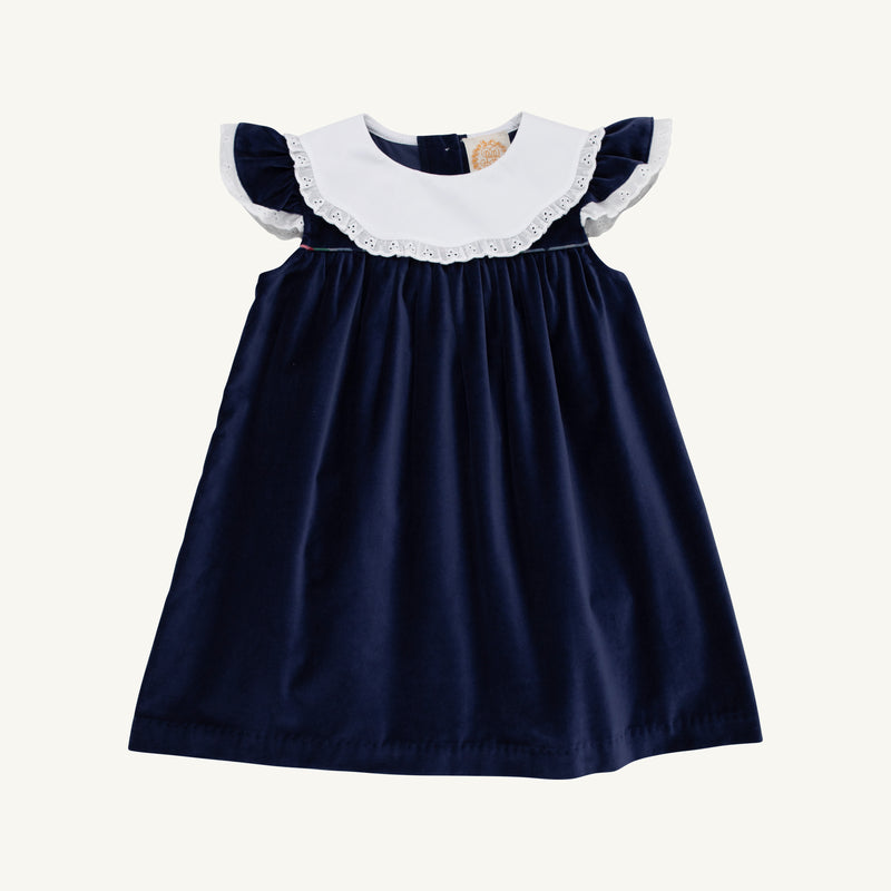 Franny Frock - Nantucket Navy Velveteen with Covington Cottage Plaid