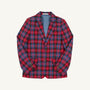 A Grandccasion™ Booker Blazer – Bucktown Tartan with Barrington Blue by The Beaufort Bonnet Company, featuring red and blue plaid with two buttons, two front pockets, and a light blue lining, is laid flat against a white background.