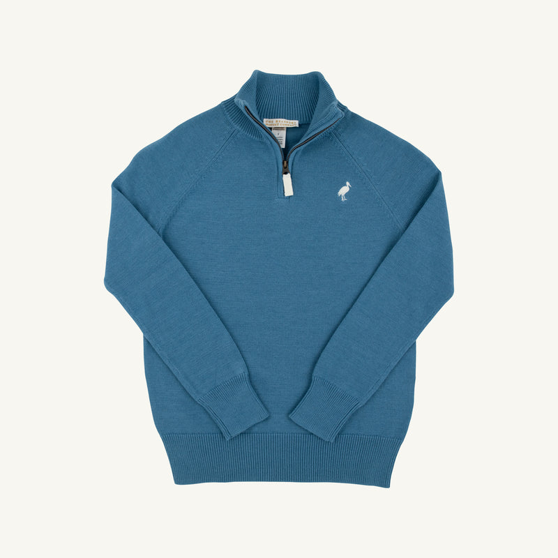 Hayden Half Zip Sweater - Barnsley Blue with Palmetto Pearl Stork