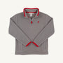 Hayword Half-Zip (Fleece) - Grantley Gray with Richmond Red: a cozy gray polyester fleece half-zip pullover featuring a red collar, red sleeve cuffs, and a red bird logo on the chest.