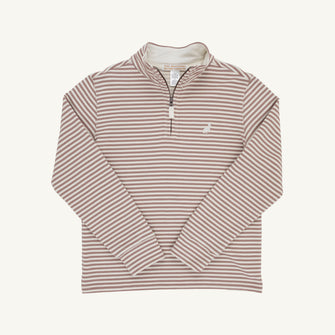Embroidery result for: Hayword Half Zip - Palmetto Pearl & Gray Bay Brown Stripe