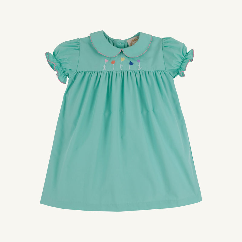 Holly Day Dress - Turks Teal with Flower Embroidery