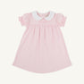 Holly Day Dress in Palm Beach Pink with Hamptons Hot Pink Big Sister embroidery, featuring a pink short-sleeved pima cotton design with a white Peter Pan collar.