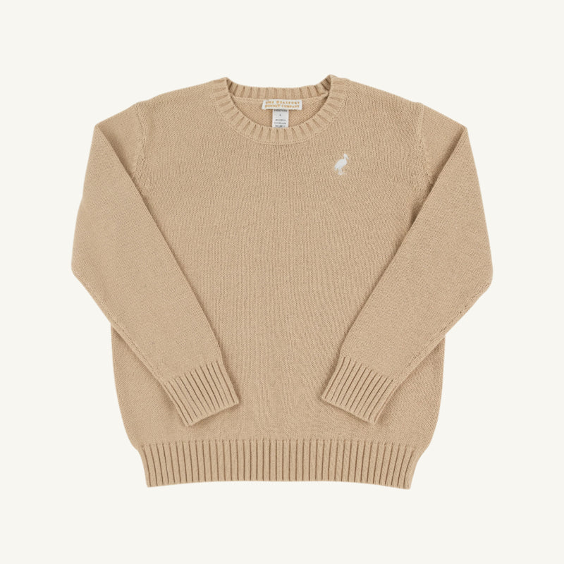Isaac's Sweater - Keeneland Khaki with Worth Avenue White Stork