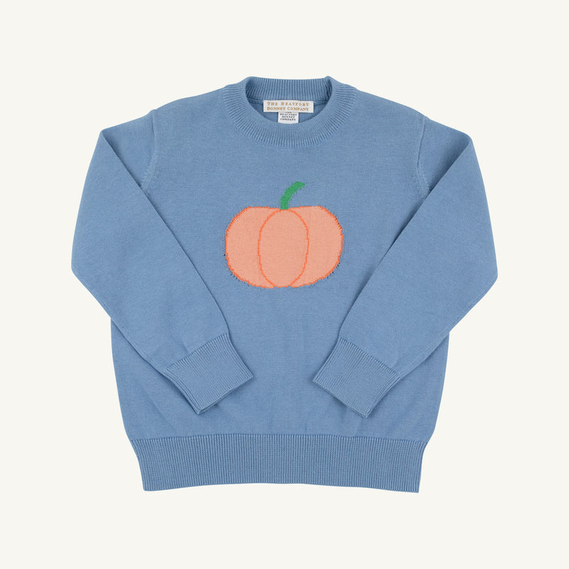 Isaac's Intarsia Sweater - Barrington Blue with Pumpkin