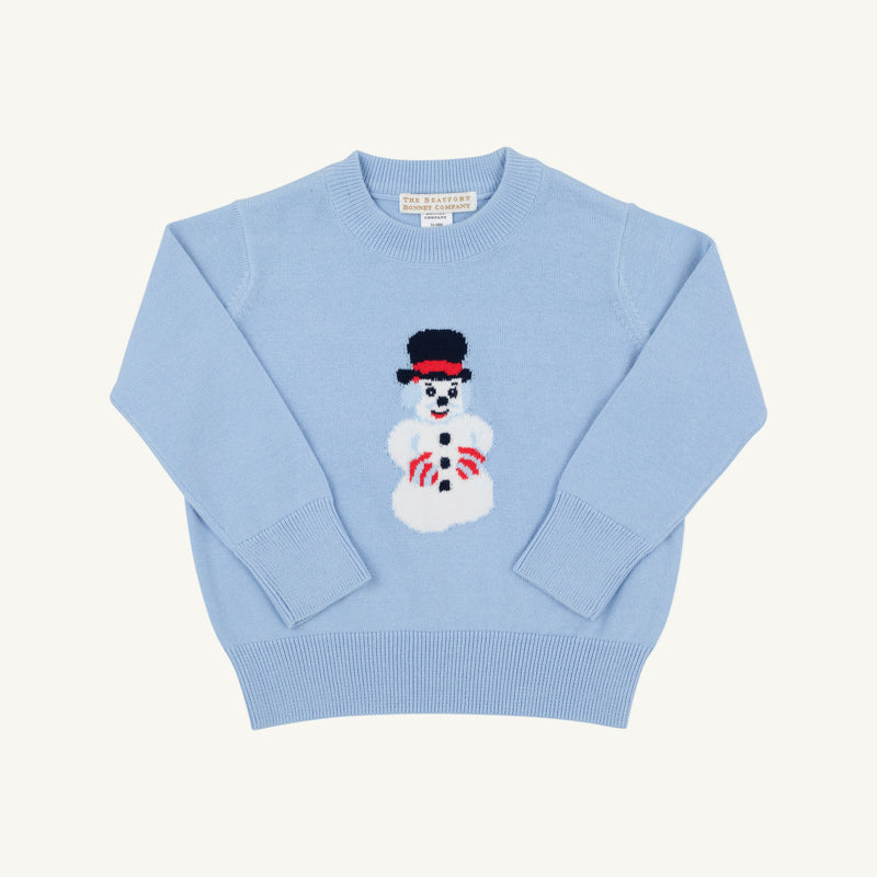 Isaac's Intarsia Sweater - Beale Street Blue with Snowman Intarsia