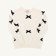 Isabelle's Sweater - Palmetto Pearl with Newport Night Velveteen Bows