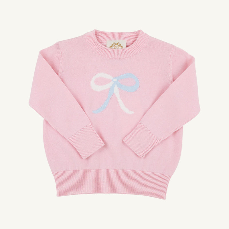 Isabelle's Intarsia Sweater - Palm Beach Pink with Worth Avenue White & Beale Street Blue Bow