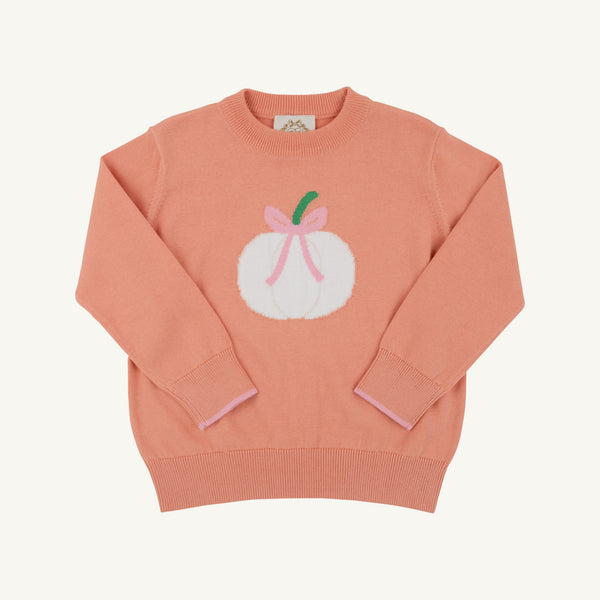 Isabelle's Intarsia Sweater - Seashore Sherbet & Sandpearl Pink with Pumpkin