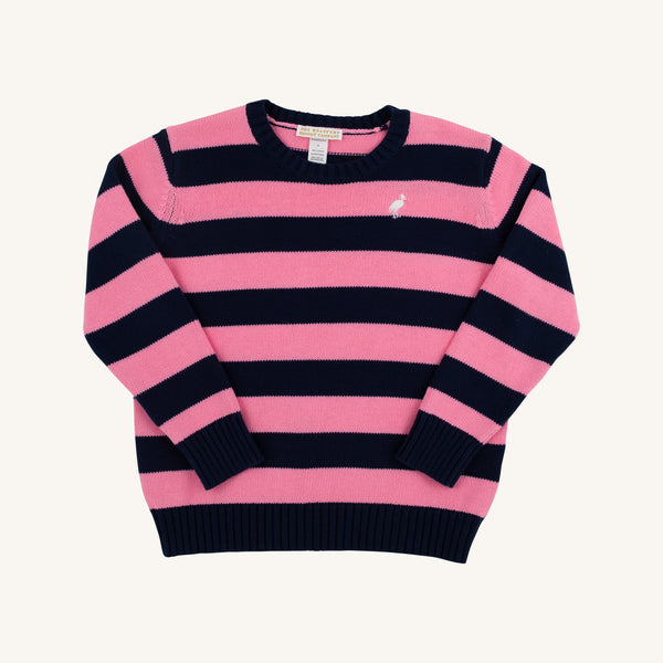 Isabelle's Sweater - Nantucket Navy & Hamptons Hot Pink Stripe with Worth Avenue White Stork