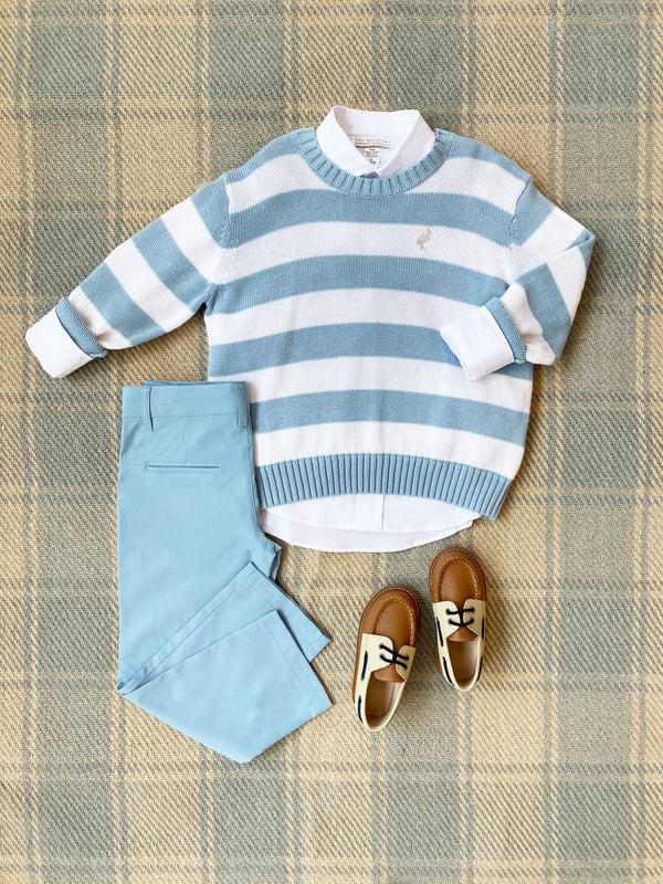 Isaac's Sweater - Barrington Blue Stripe with Keeneland Khaki Stork