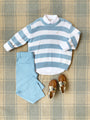 Isaac's Sweater - Barrington Blue Stripe with Keeneland Khaki Stork