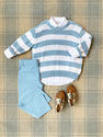 Isaac's Sweater - Barrington Blue Stripe with Keeneland Khaki Stork