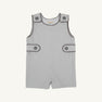Jack Keene Jon Jon - Grantley Gray Houndstooth with Grantley Gray romper featuring gray and white houndstooth, buttoned shoulders and sides, and dark gray piping trim, perfect for a winter family portrait.
