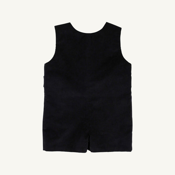 The Jack Keene Jon Jon - Newport Night Corduroy by The Beaufort Bonnet Company is a sleeveless romper, perfect for holidays, displayed flat on a plain white background and shown from the back with no visible fasteners or patterns.