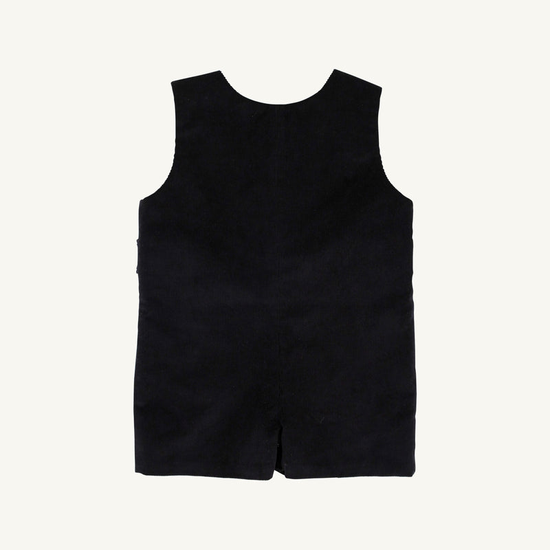 The Jack Keene Jon Jon - Newport Night Corduroy by The Beaufort Bonnet Company is a sleeveless romper, perfect for holidays, displayed flat on a plain white background and shown from the back with no visible fasteners or patterns.