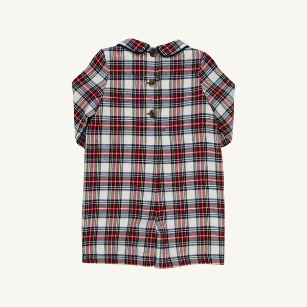 Back view of a John Hall Jon Jon - Paris Pike Plaid with Nantucket Navy featuring a dark collar and three buttons down the center, perfect for a holiday outfit.