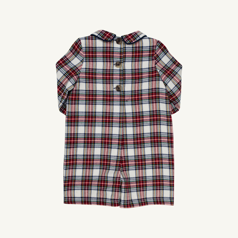 Back view of a John Hall Jon Jon - Paris Pike Plaid with Nantucket Navy featuring a dark collar and three buttons down the center, perfect for a holiday outfit.