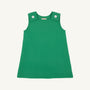 The Beaufort Bonnet Company’s Juliet Jumper in Kiawah Kelly Green (Quilted) features a sleeveless design with a diamond-patterned texture and two large white shoulder buttons, shown against a plain light background.