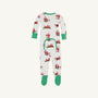 Knox’s Night Night - Serious Santa Business by The Beaufort Bonnet Company, displayed from the back, features green cuffs, a playful Santa Claus print, and a convenient lower back flap. These festive holiday pajamas are perfect for infants during Christmas.