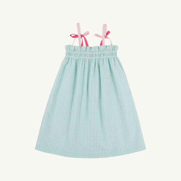 Lainey's Little Dress - Turks Teal Windowpane with Palm Beach Pink & Romany Rose