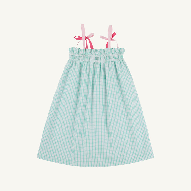 Lainey's Little Dress - Turks Teal Windowpane with Palm Beach Pink & Romany Rose