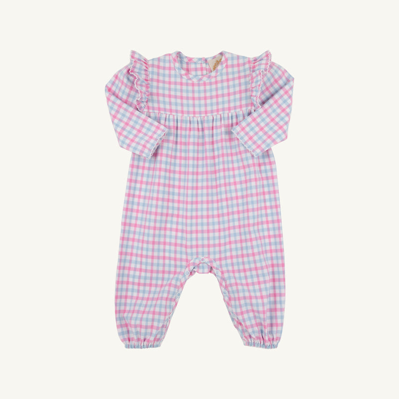 Leigh Ann Angel Sleeve Romper (Flannel) - Barrington Blue & Hamptons Hot Pink Gingham