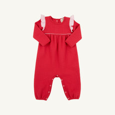 Leigh Ann Angel Sleeve Romper (Quilted) - Richmond Red with Palm Beach Pink
