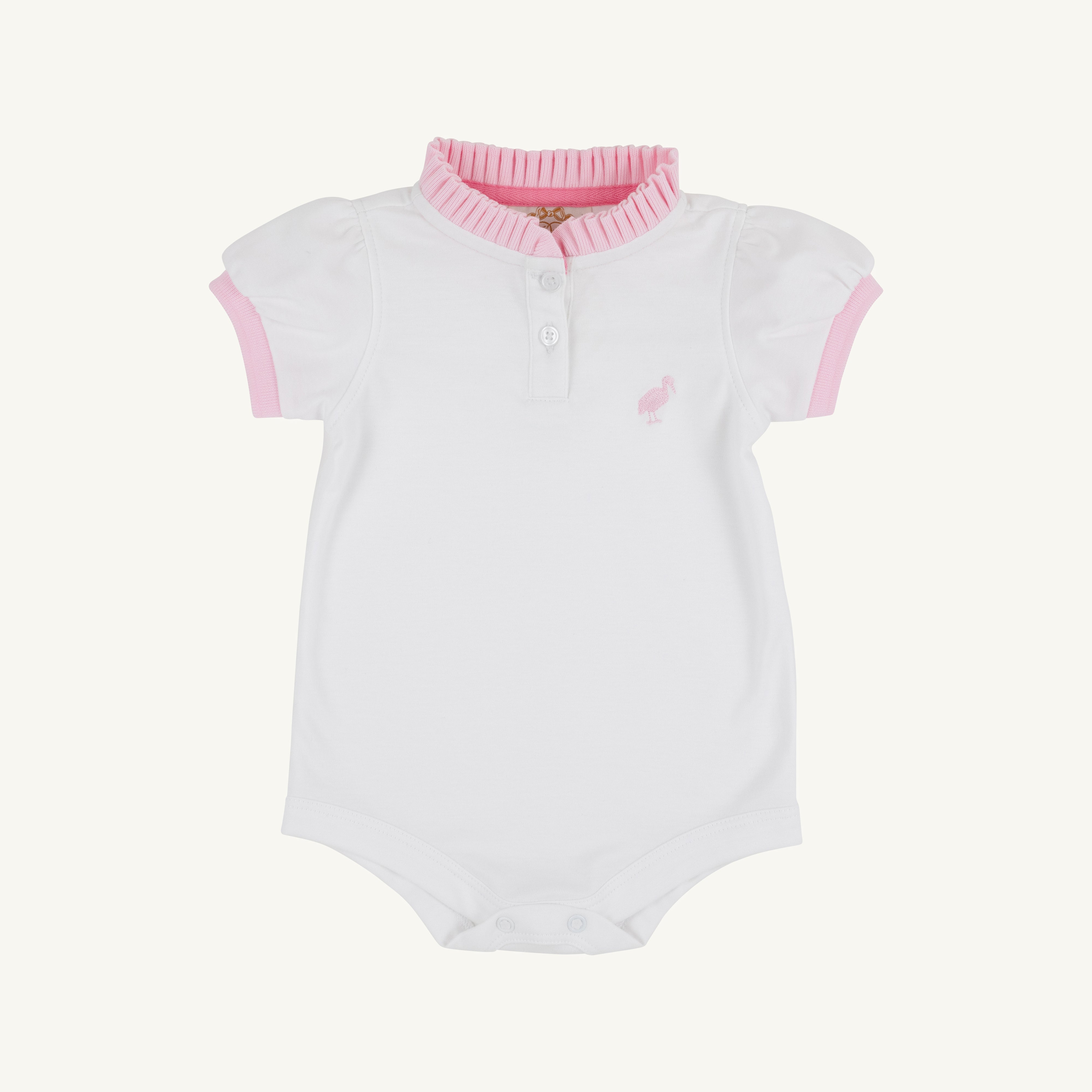 Little Miss Prim & Proper Polo & Onesie - Worth Avenue White with Palm Beach Pink