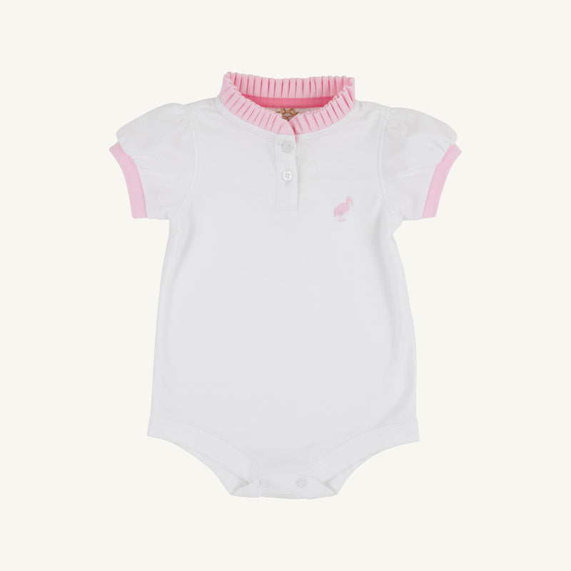 Little Miss Prim & Proper Polo & Onesie - Worth Avenue White with Palm Beach Pink