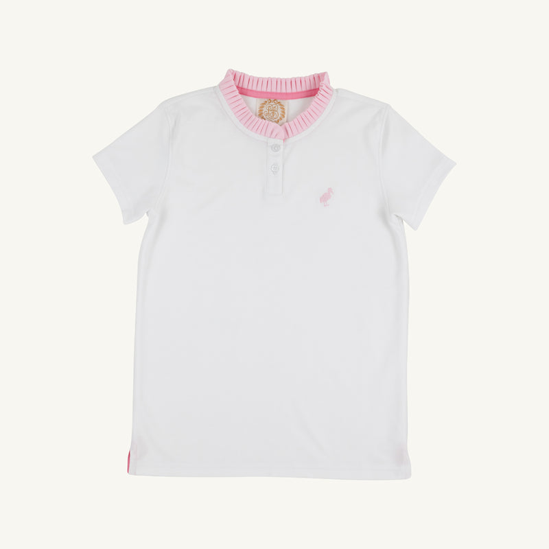 Little Miss Prim & Proper Polo & Onesie - Worth Avenue White with Palm Beach Pink