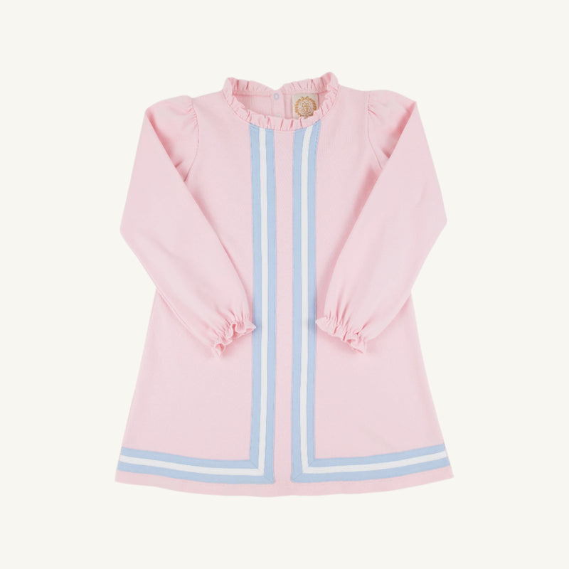 Long Sleeve Lizzie's Luxe Leisure Dress - Palm Beach Pink with Beale Street Blue and Worth Avenue White Stripes