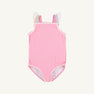 Long Bay Bathing Suit - Hamptons Hot Pink with Worth Avenue White & Multicolor Ric Rac