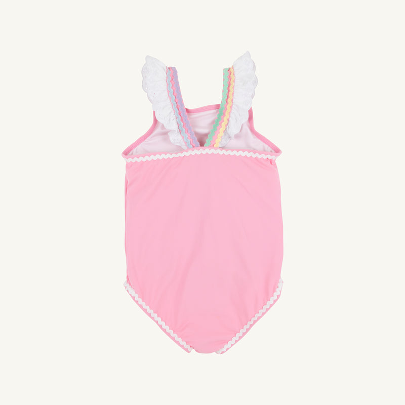 Long Bay Bathing Suit - Hamptons Hot Pink with Worth Avenue White & Multicolor Ric Rac