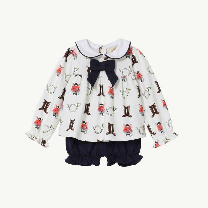 Long Sleeve Banks Bow Bloomer Set - Happy Hunting with Palmetto Pearl & Nantucket Navy
