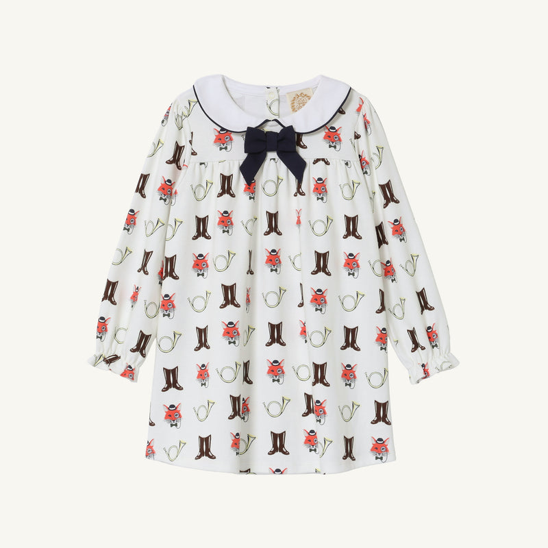 Long Sleeve Banks Bow Dress - Happy Hunting with Palmetto Pearl & Nantucket Navy
