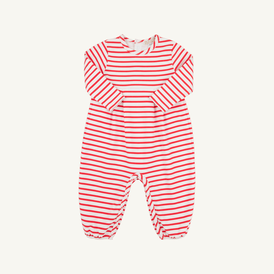 Long Sleeve Bradford Romper - Worth Avenue White and Buckhead Blue with Balloon Embroidery